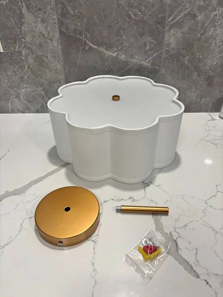 New White Flower Flush Mount Ceiling Light with Gold Hardware