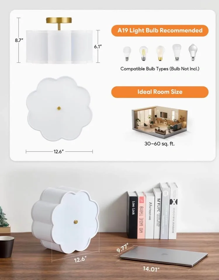 New White Flower Flush Mount Ceiling Light with Gold Hardware - photo 4