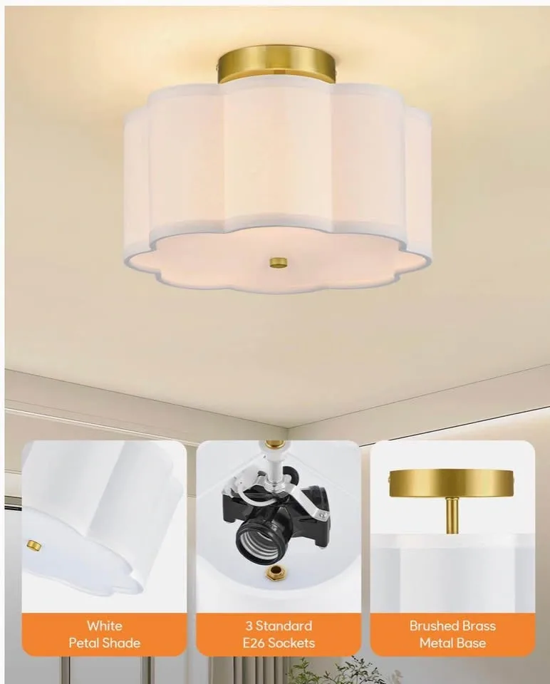 New White Flower Flush Mount Ceiling Light with Gold Hardware - photo 5