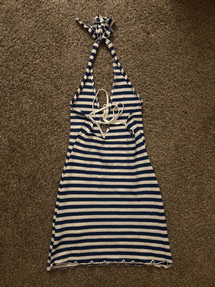SHEIN Navy and White Striped Backless Halter Dress - photo 2