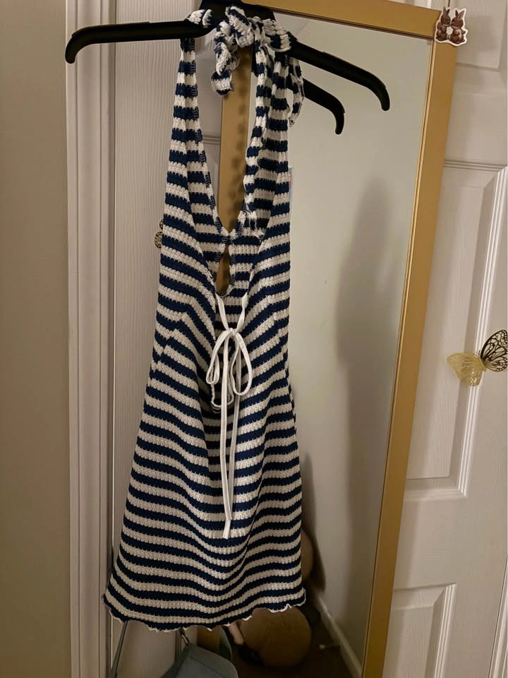 SHEIN Navy and White Striped Backless Halter Dress - photo 4