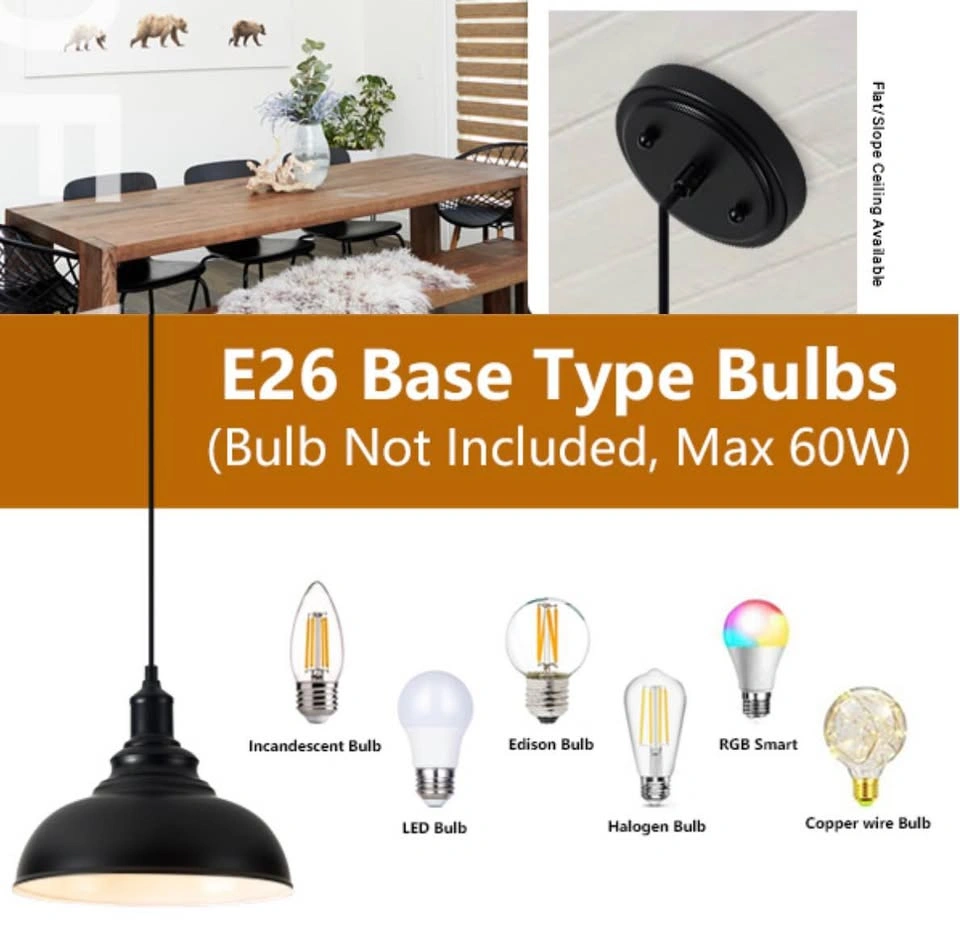Black Dome Pendant Lights 3 Pack, Farmhouse Ceiling Fixture - photo 5