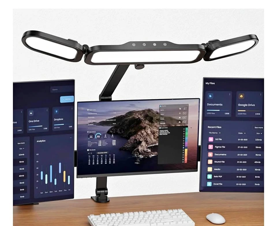LED Desk Lamp with Clamp – 3-Panel Swing Arm Light