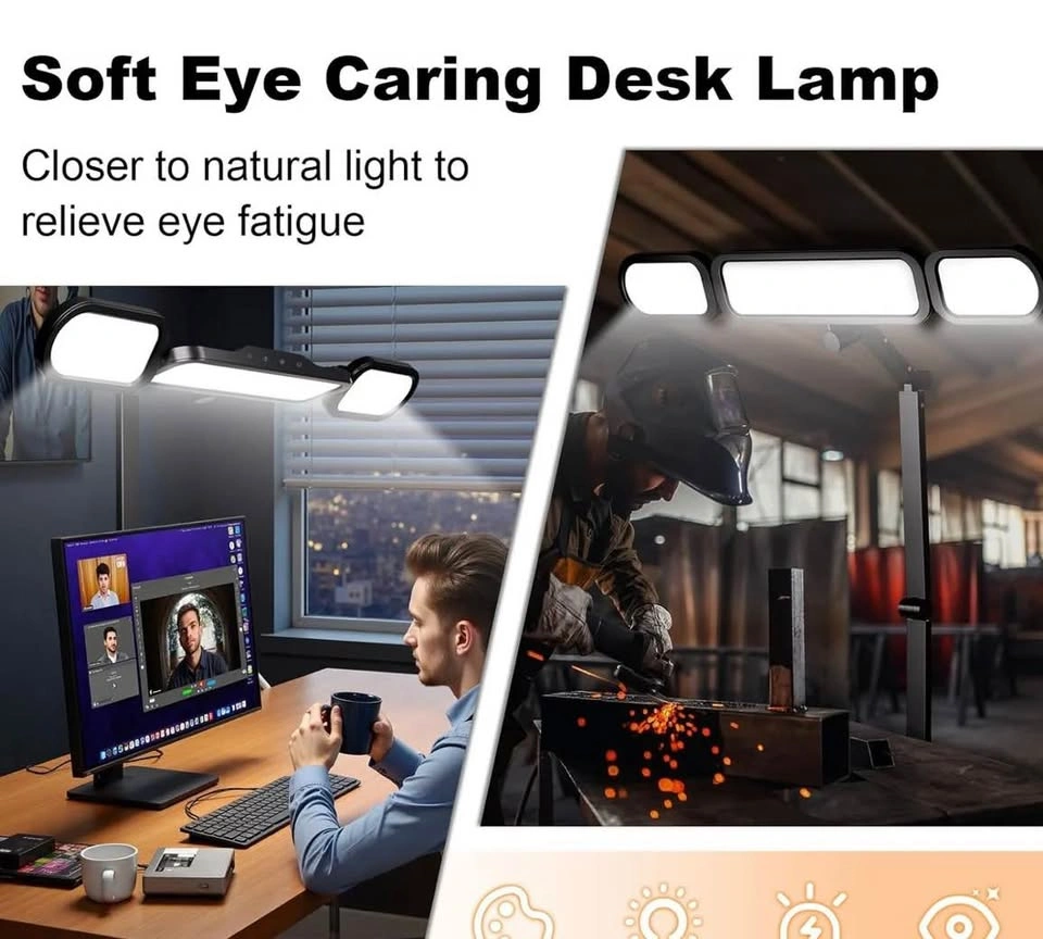LED Desk Lamp with Clamp – 3-Panel Swing Arm Light - photo 2