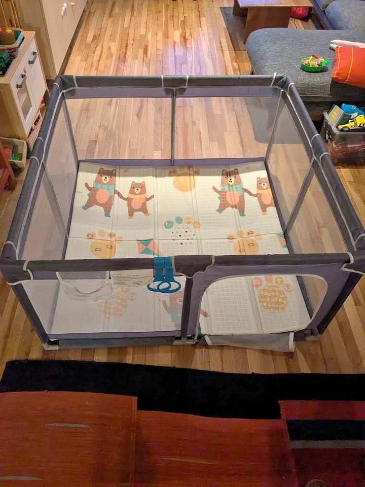 Large Baby Playpen Play Yard + Double-Sided Foldable Play Mat
