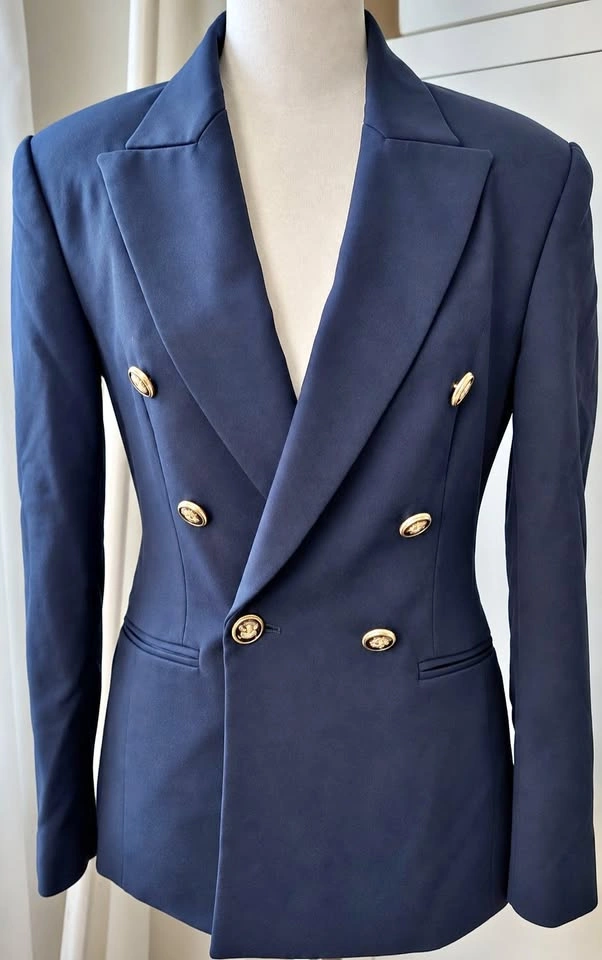 Zara Navy Double-Breasted Blazer – Gold Buttons, Size XS/Fits S