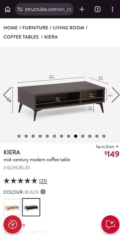 Like New Structube KIERA Coffee Table – Black – $130 OBO