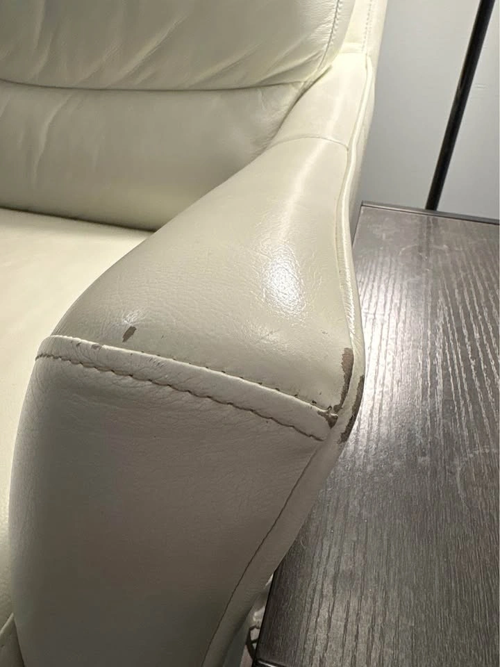 White/Cream leather couch - photo 2