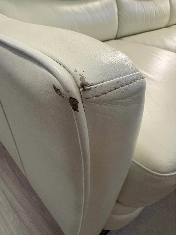 White/Cream leather couch - photo 3