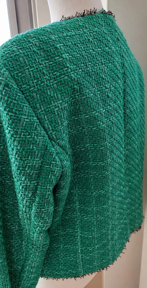 H&M Emerald Tweed-Style Cropped Jacket – Gold Buttons, Size S - photo 3