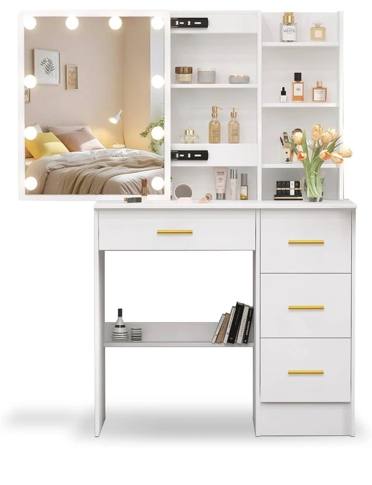 White Makeup Vanity with Lighted Mirror and Drawers - Like New - photo 2