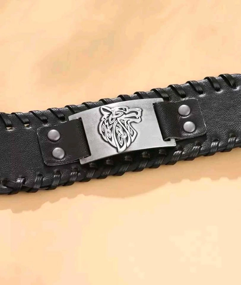 Wolf Head Leather Cuff Bracelet - photo 3