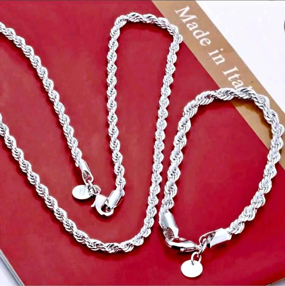 925 Silver Rope Chain Necklace and Bracelet Set