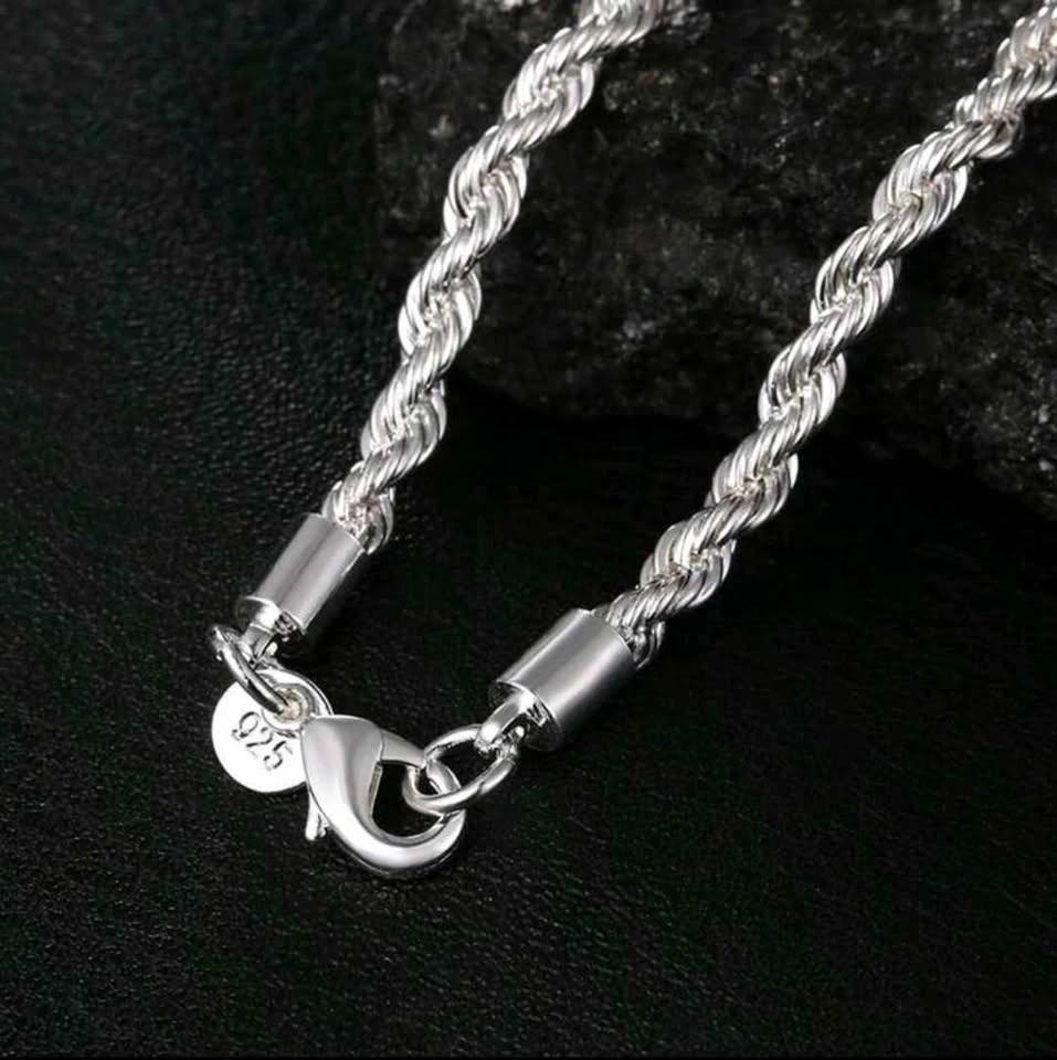 925 Silver Rope Chain Necklace and Bracelet Set - photo 2