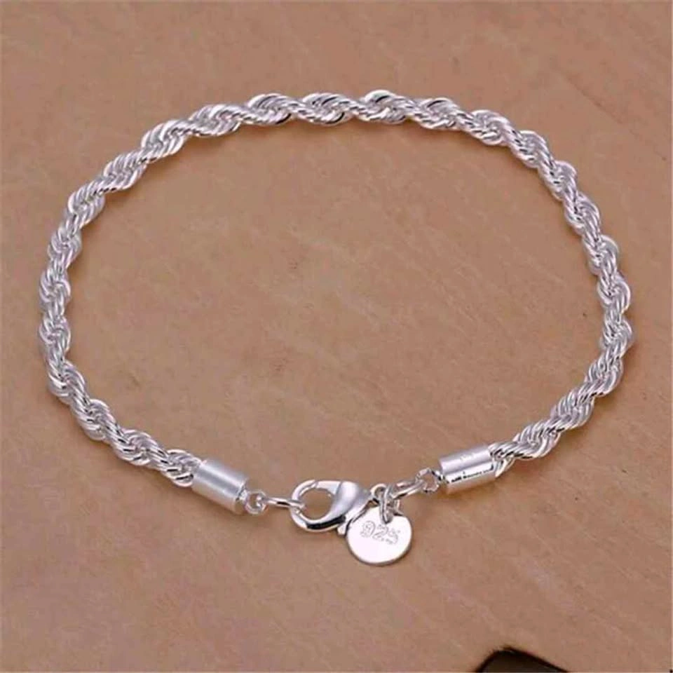 925 Silver Rope Chain Necklace and Bracelet Set - photo 4