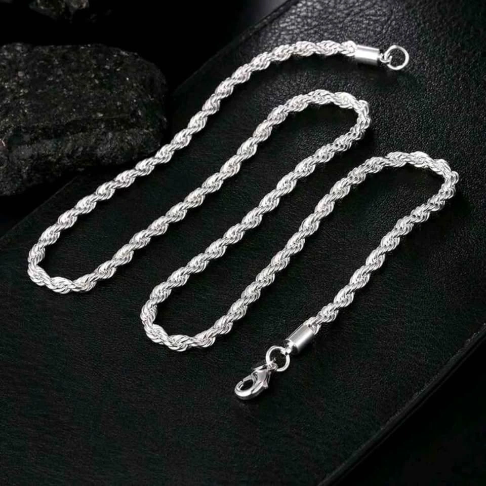 925 Silver Rope Chain Necklace and Bracelet Set - photo 5