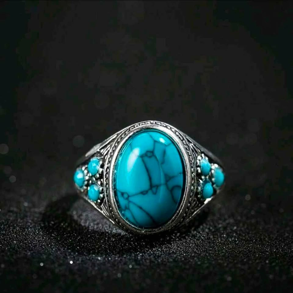 Ornate Turquoise Silver Tone Ring - photo 2