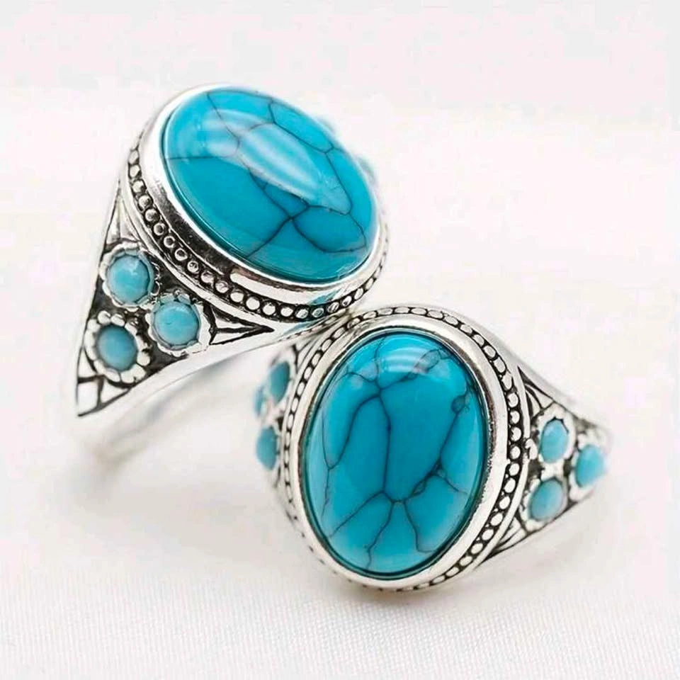 Ornate Turquoise Silver Tone Ring - photo 3