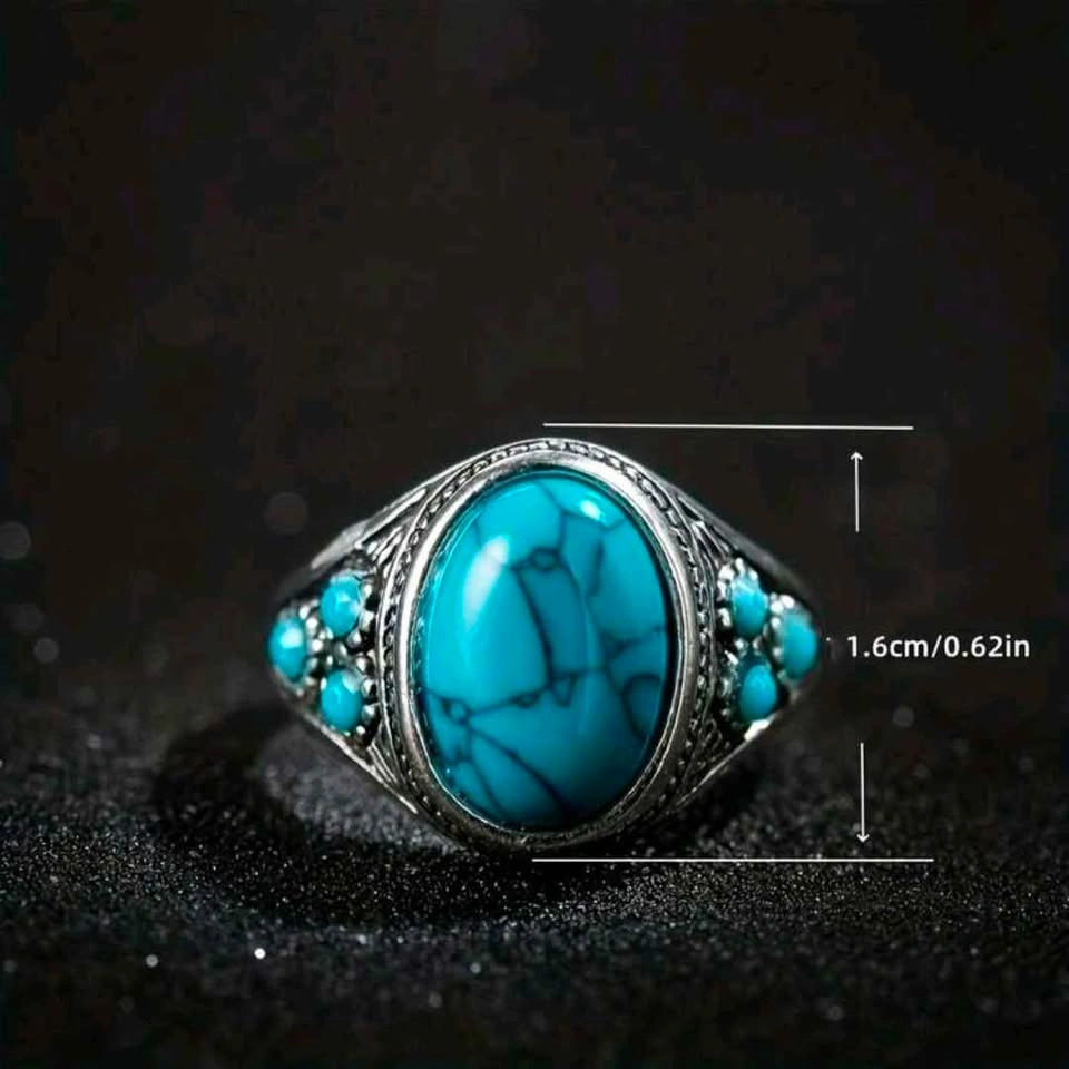 Ornate Turquoise Silver Tone Ring - photo 4