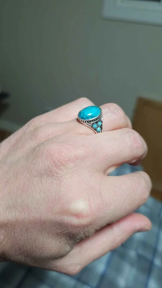 Ornate Turquoise Silver Tone Ring - photo 5