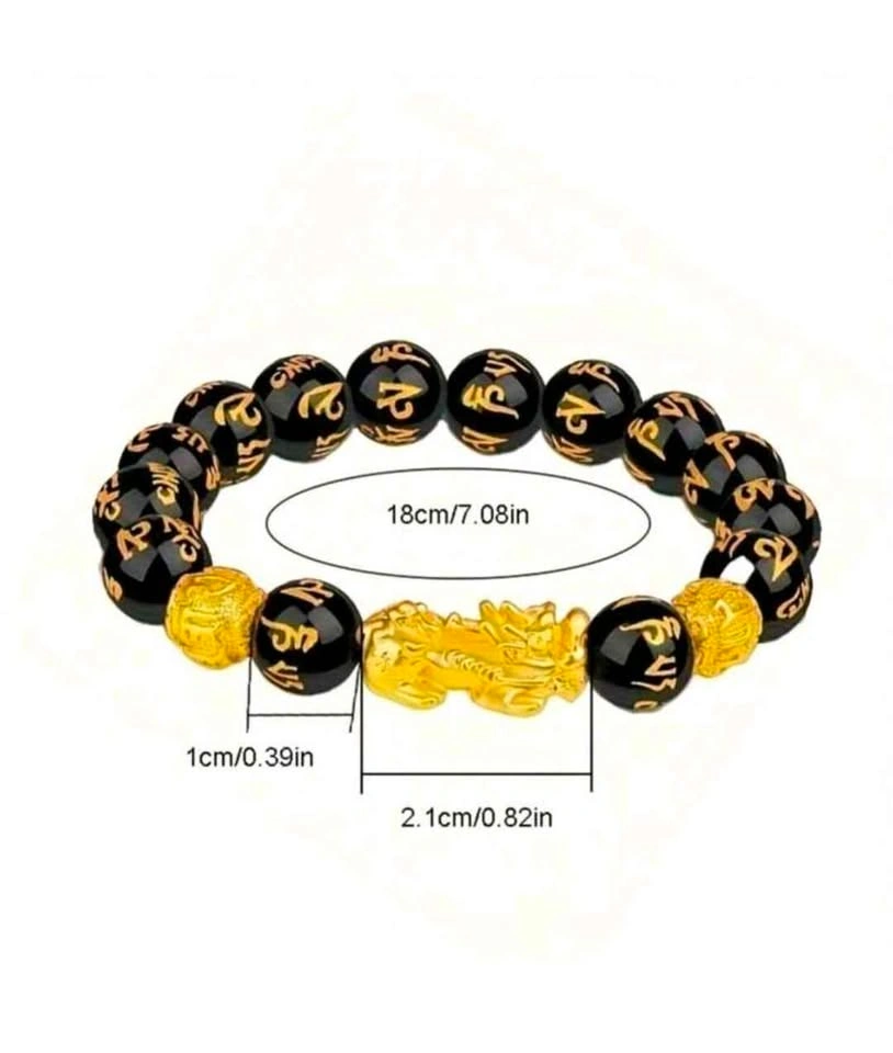 Wealth Bracelet Black Gold Beaded with Pixiu Charm 18cm - photo 3