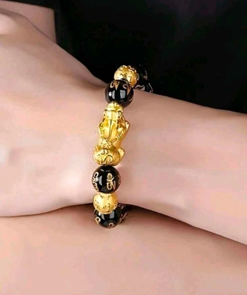 Wealth Bracelet Black Gold Beaded with Pixiu Charm 18cm - photo 5