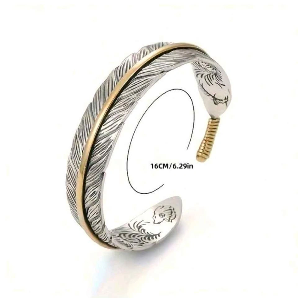 Feather Cuff Bracelet Silver Gold Tone - photo 4