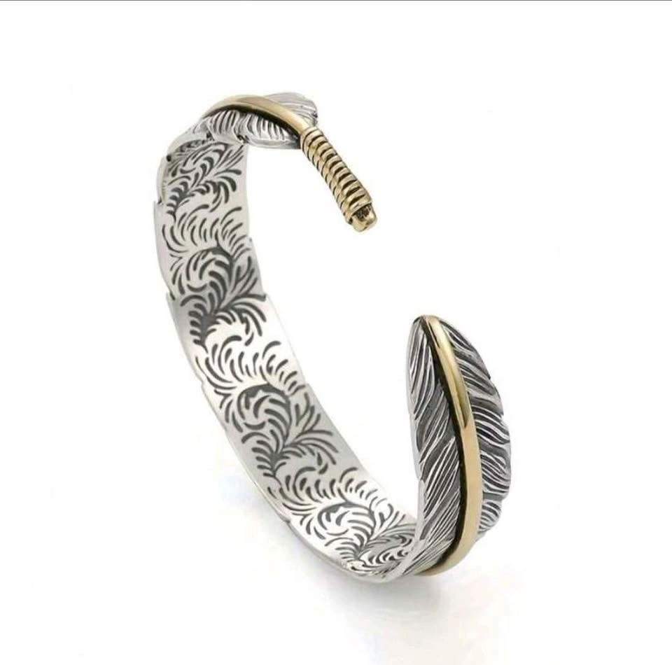 Feather Cuff Bracelet Silver Gold Tone - photo 5