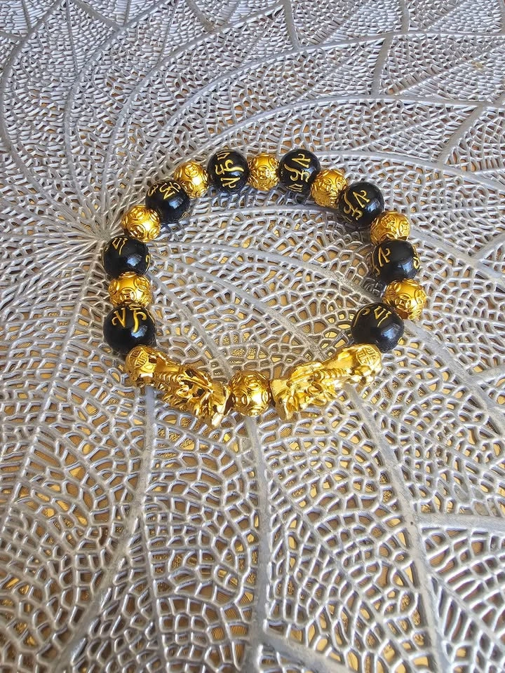 Obsidian Stone Beads Pixiu Charm Bracelet - photo 3