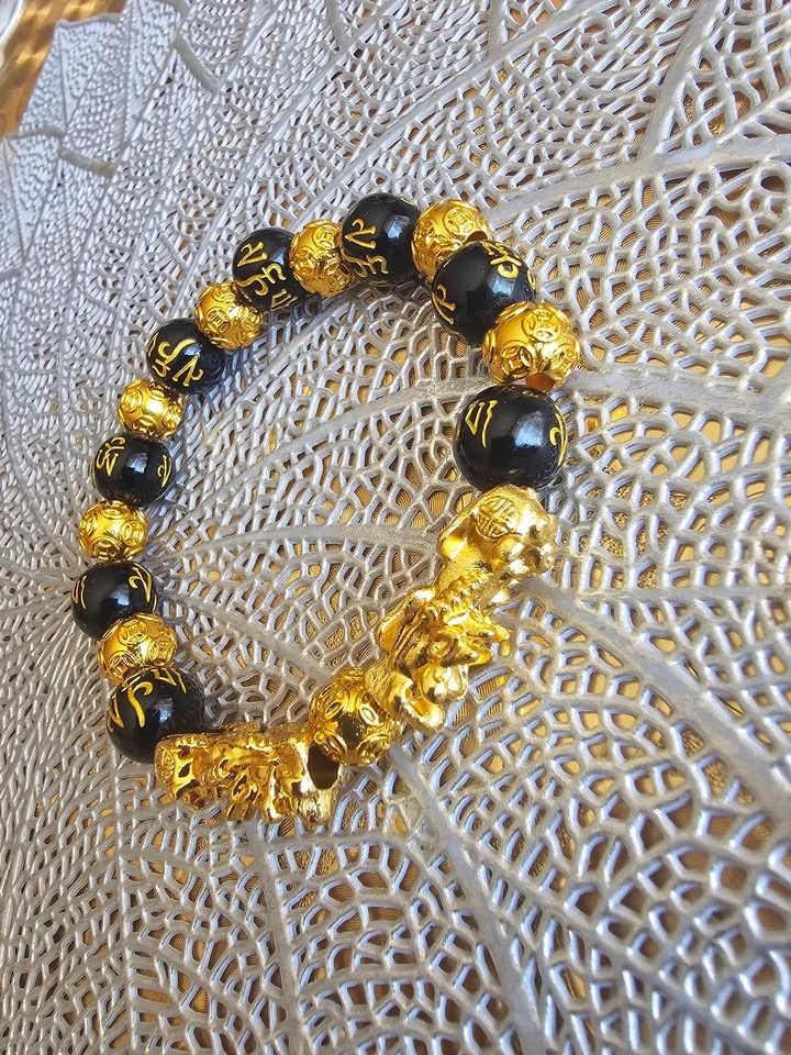 Obsidian Stone Beads Pixiu Charm Bracelet - photo 4