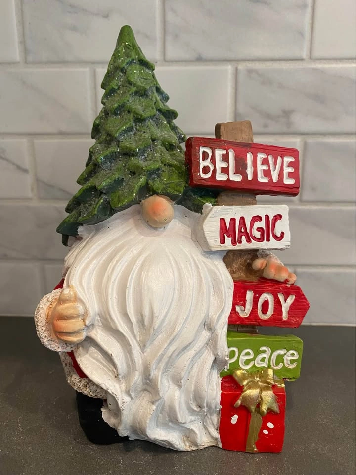 Christmas Gnome Figurine with Holiday Signpost - photo 2