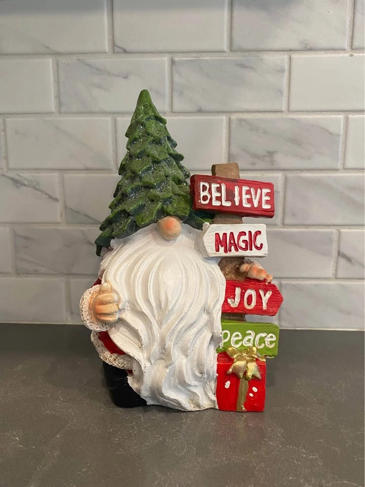 Christmas Gnome Figurine with Holiday Signpost - photo 3