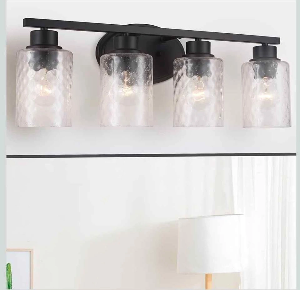 4-light Matte Black Seeded Hammered Glass Vanity Light - photo 3