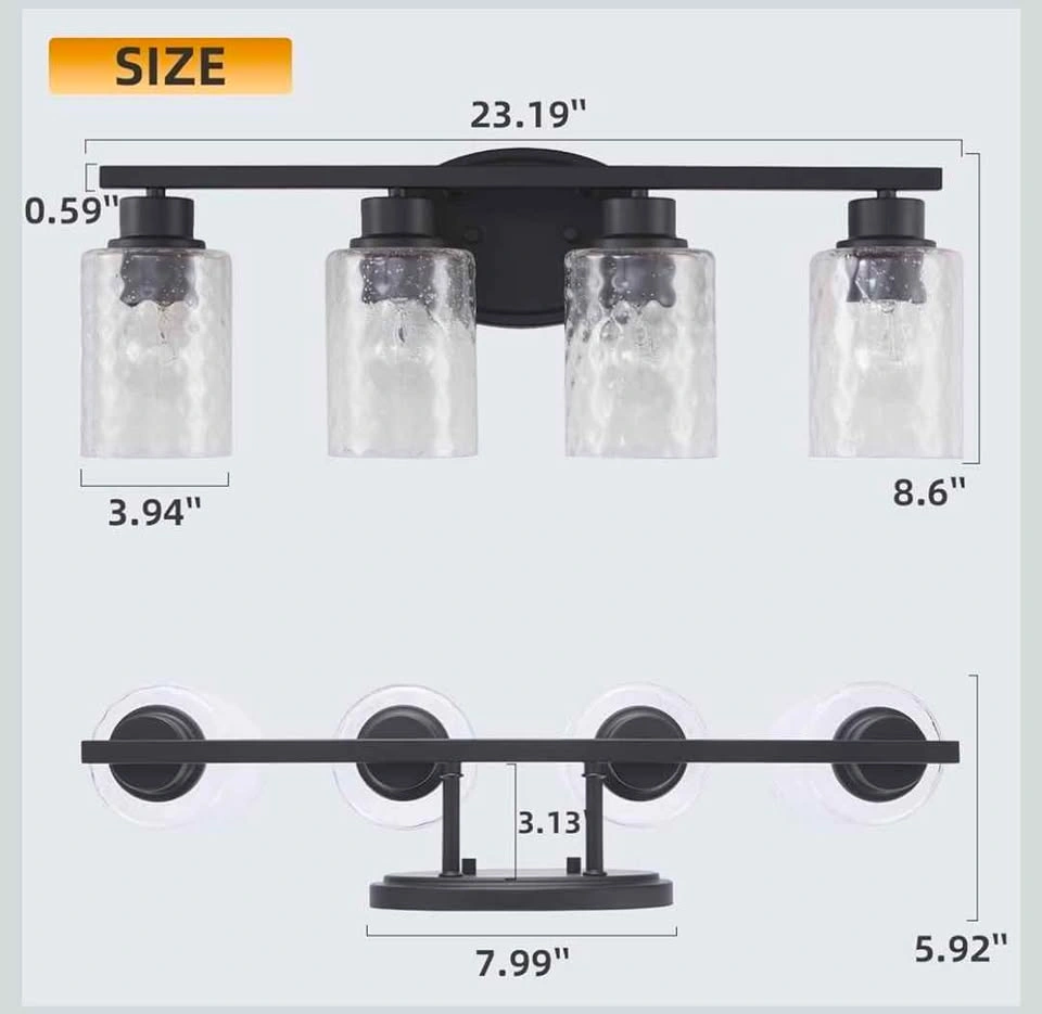 4-light Matte Black Seeded Hammered Glass Vanity Light - photo 4