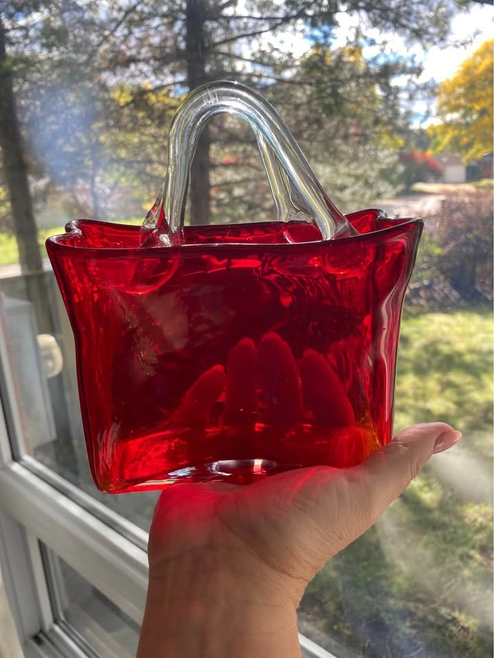 Red Hand-Blown Art Glass Purse Vase - photo 2