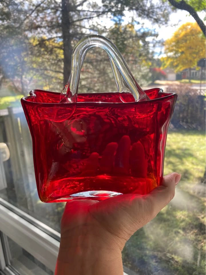 Red Hand-Blown Art Glass Purse Vase - photo 3
