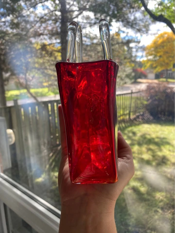 Red Hand-Blown Art Glass Purse Vase - photo 4