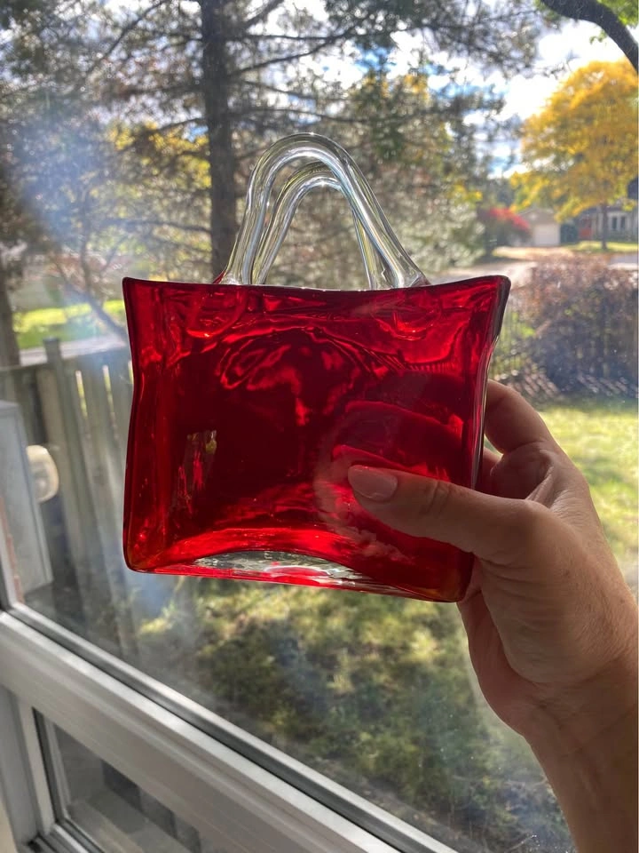 Red Hand-Blown Art Glass Purse Vase - photo 5