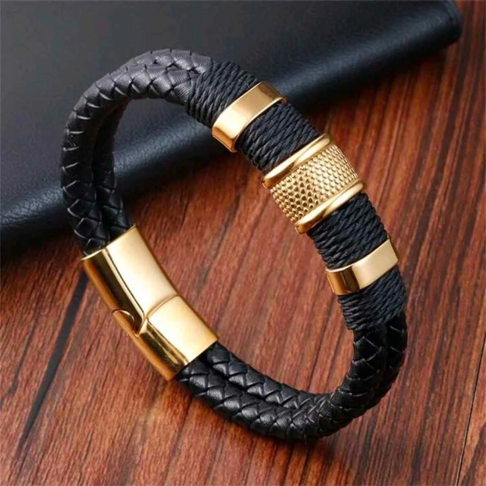 Men's Black Braided Bracelet with Metal Accents - photo 3