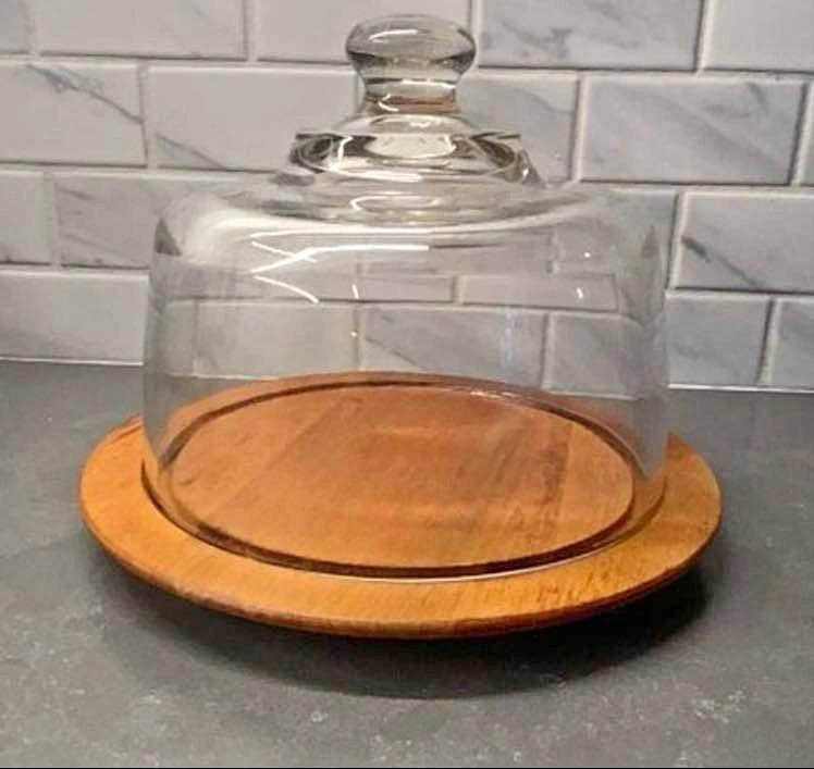 Vintage Cheese Dome with Teak Base Baribo Maid Branded