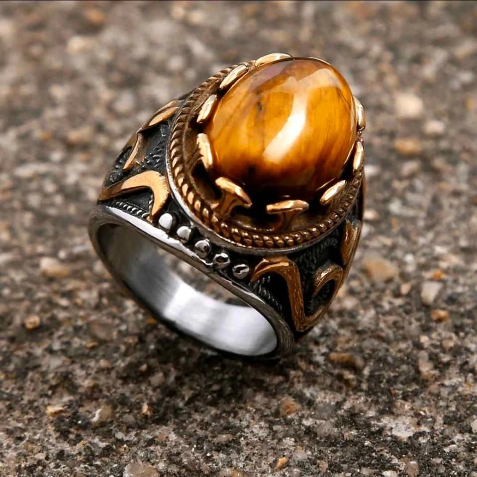 Men's Silver Gold Tiger Eye Ring - photo 3