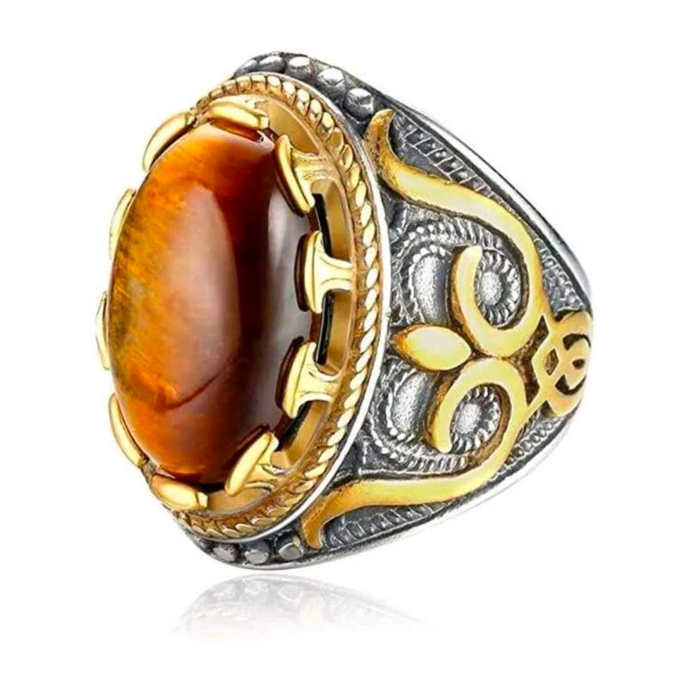 Men's Silver Gold Tiger Eye Ring - photo 4