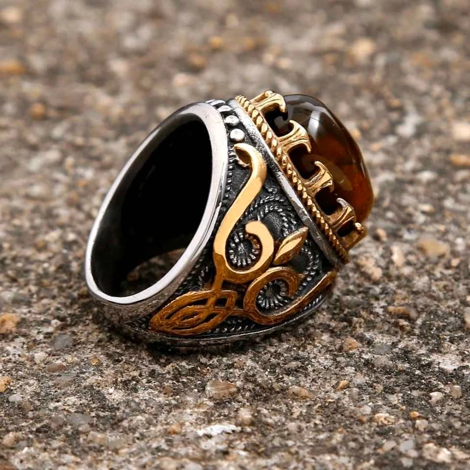 Men's Silver Gold Tiger Eye Ring - photo 5
