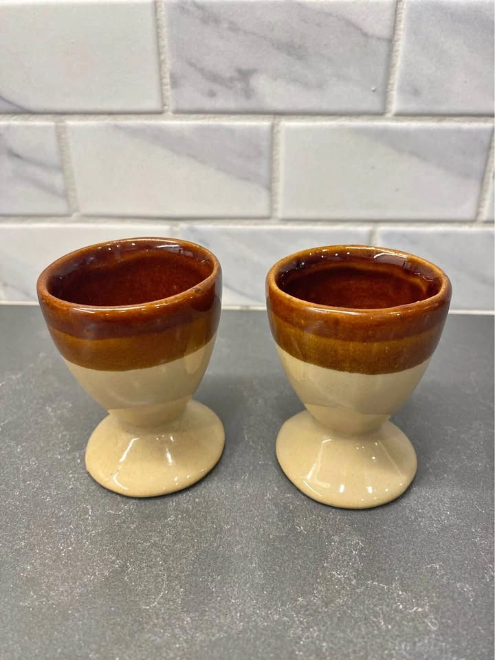 Vintage Two-Tone Ceramic Egg Cups - Set of 2