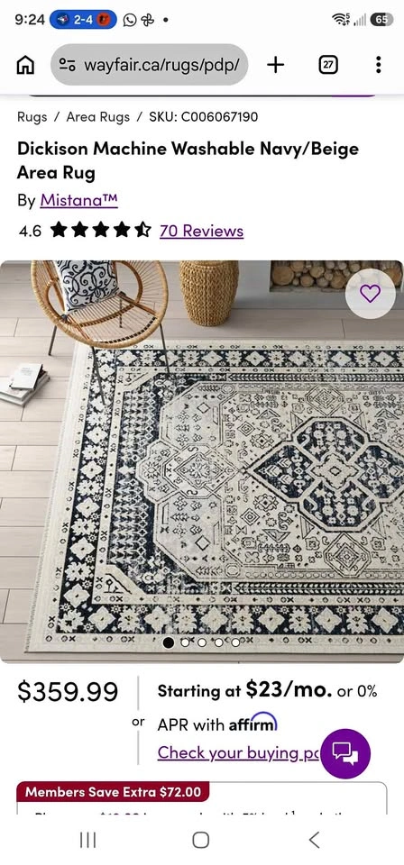 Brand New RUG- Machine Washable Navy/Beige