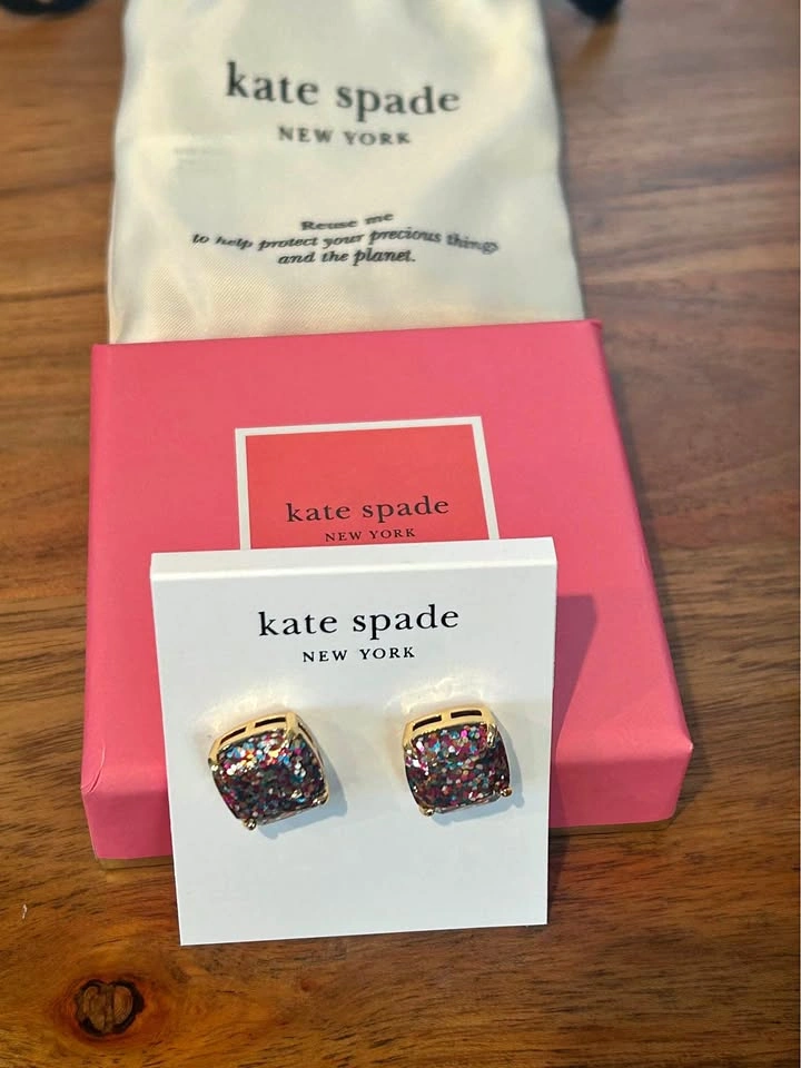 Kate Spade Small Square Glitter Stud Earrings - New Giftable