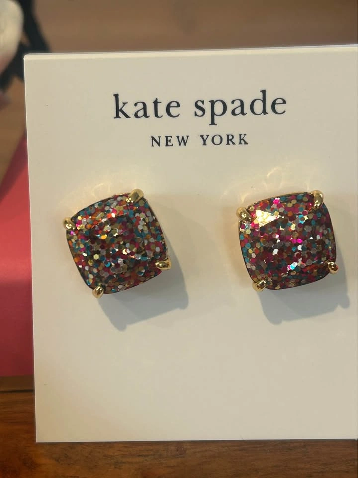 Kate Spade Small Square Glitter Stud Earrings - New Giftable - photo 2