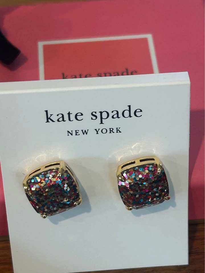 Kate Spade Small Square Glitter Stud Earrings - New Giftable - photo 4