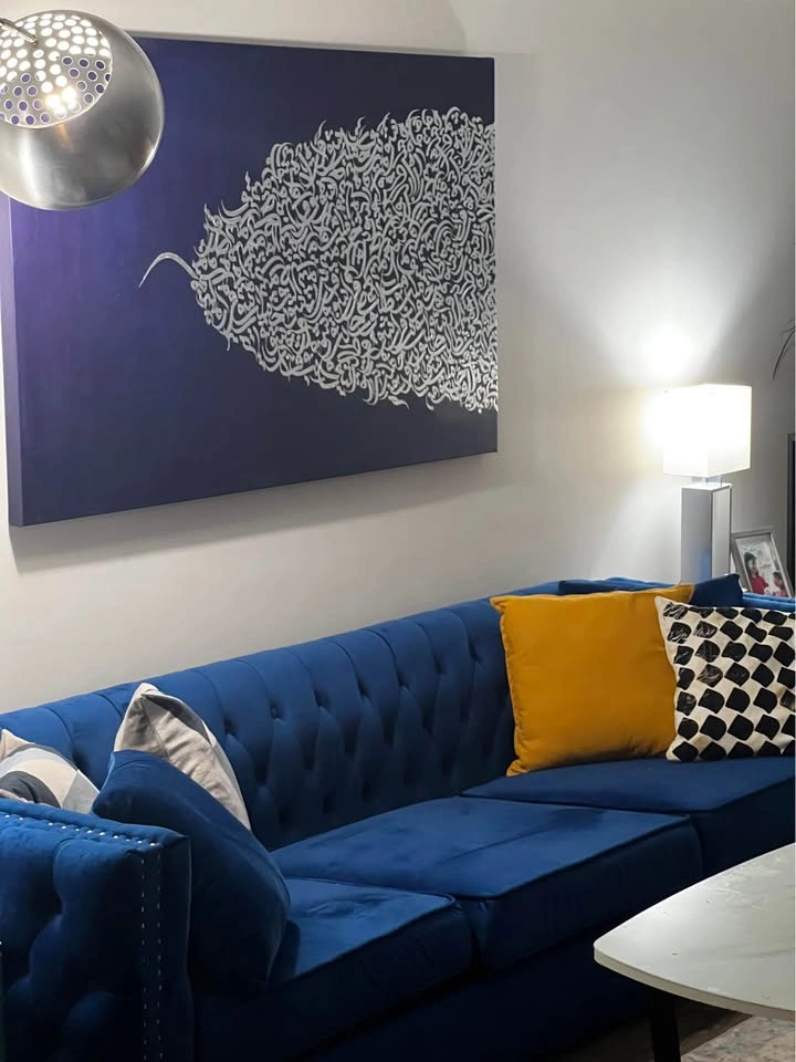 Blue Velvet 3-Seater Sofa + 2 Matching Ottomans – 430$ - photo 2