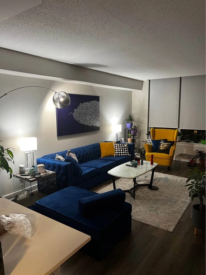 Blue Velvet 3-Seater Sofa + 2 Matching Ottomans – 430$ - photo 3
